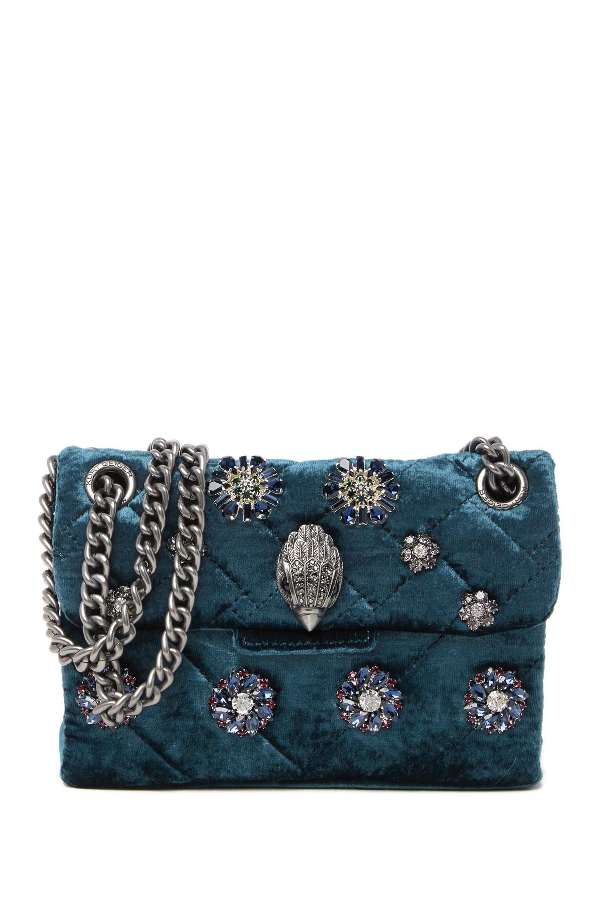 Kurt Geiger Velvet Mini Kensington Bag in Blue - Lyst