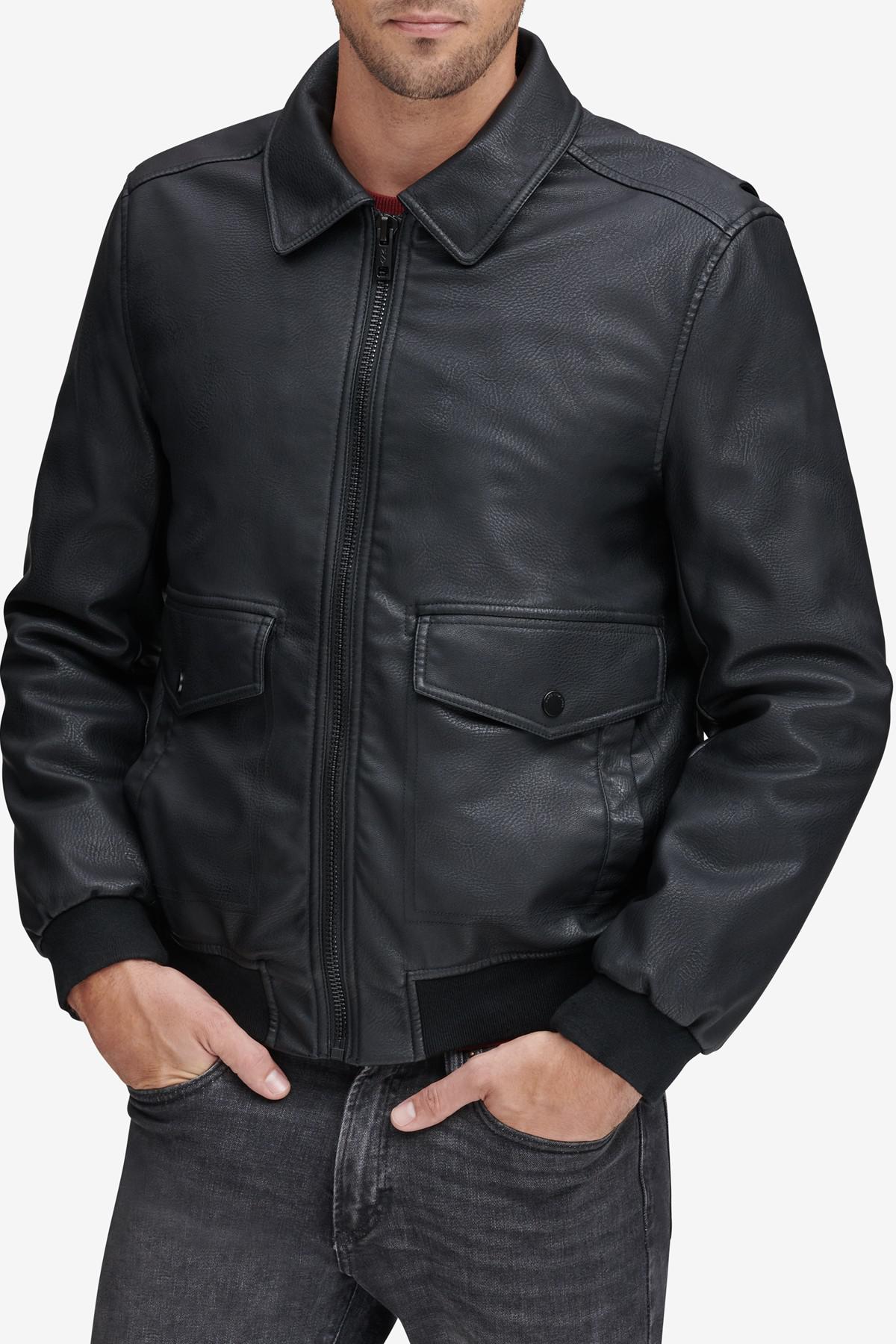 Andrew Marc Westerly Faux Leather Bomber Jacket in Black for Men - Lyst