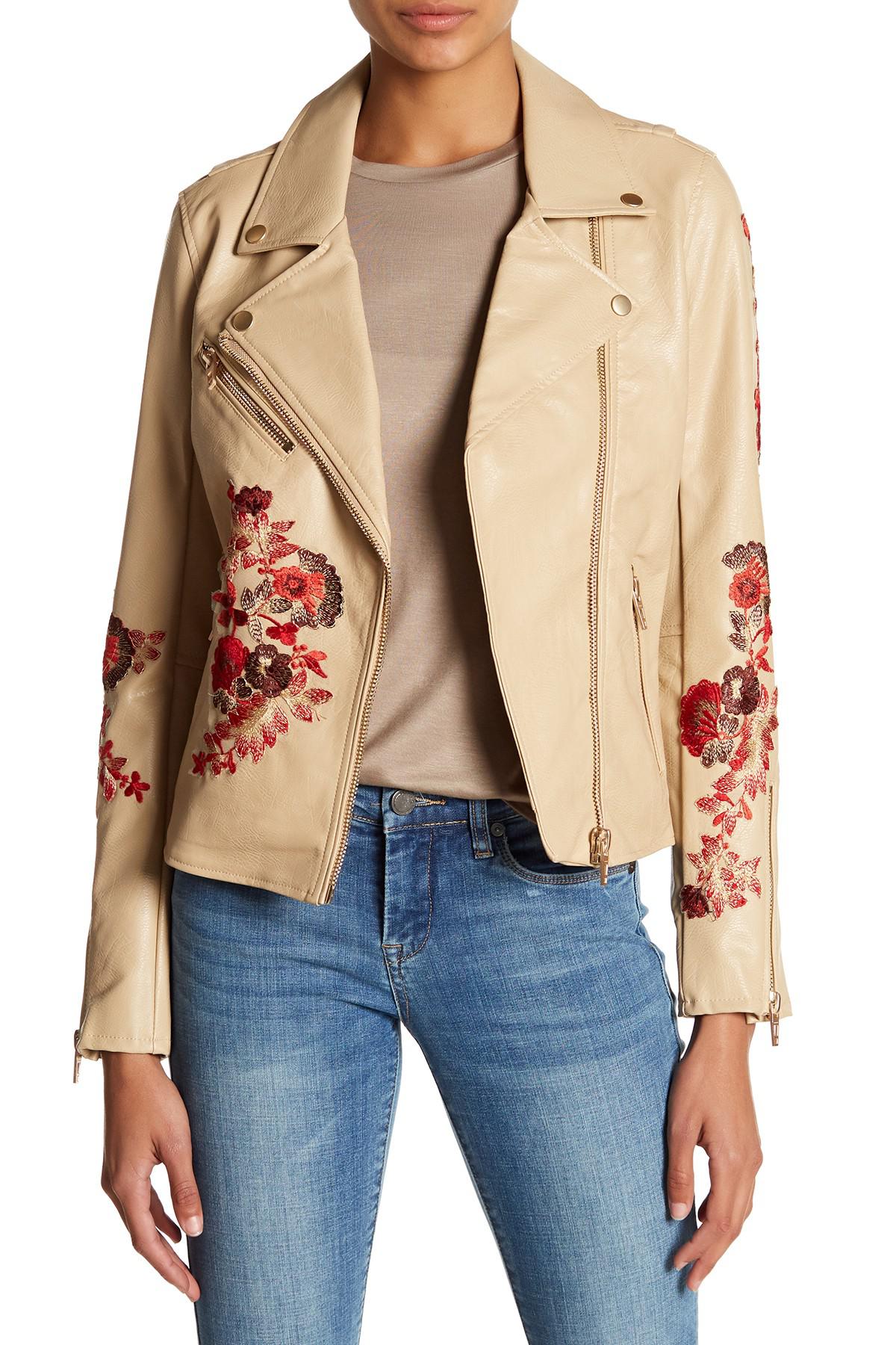 Lyst Blank Nyc Fl Embroidery Faux Leather Moto Jacket Gallery Previously Sold At Nordstrom Rack