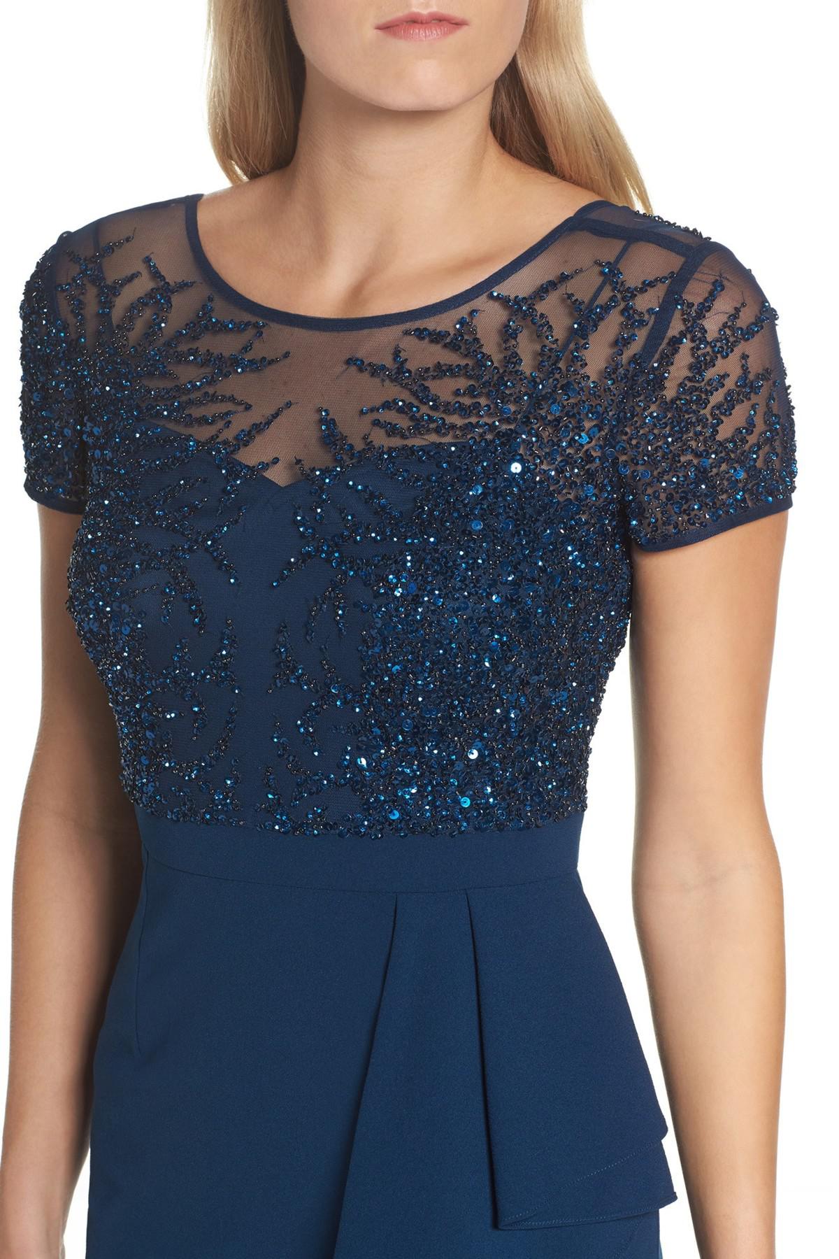 Lyst Adrianna Papell Beaded Bodice Ruffle Gown In Blue 8809