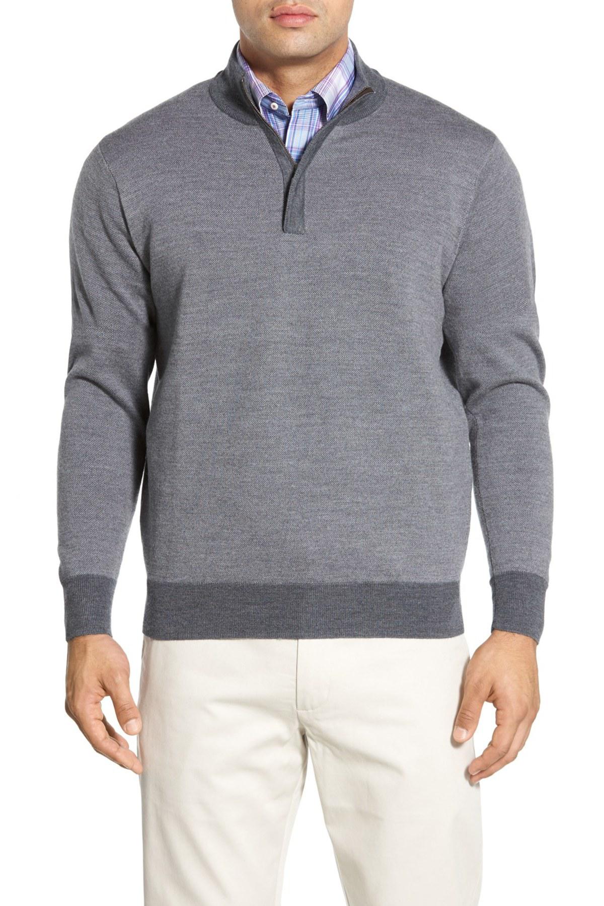 Lyst - Peter Millar Quarter Zip Merino Wool Sweater in Gray for Men