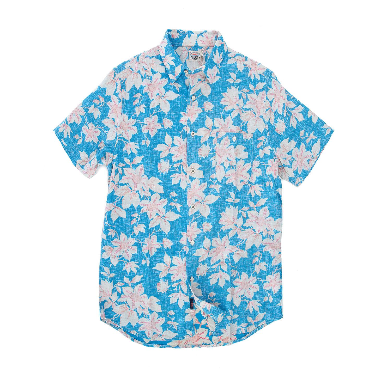 Faherty Brand Linen Short Sleeve Reverse Print Coast Sport Shirt in ...