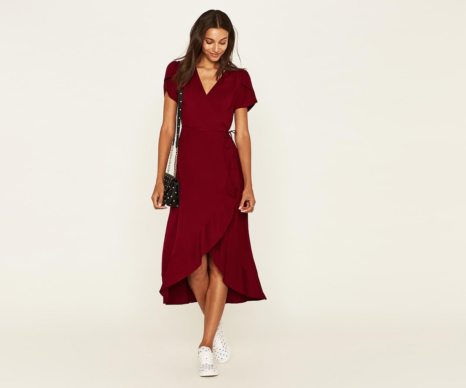 oasis wrap midi dress burgundy