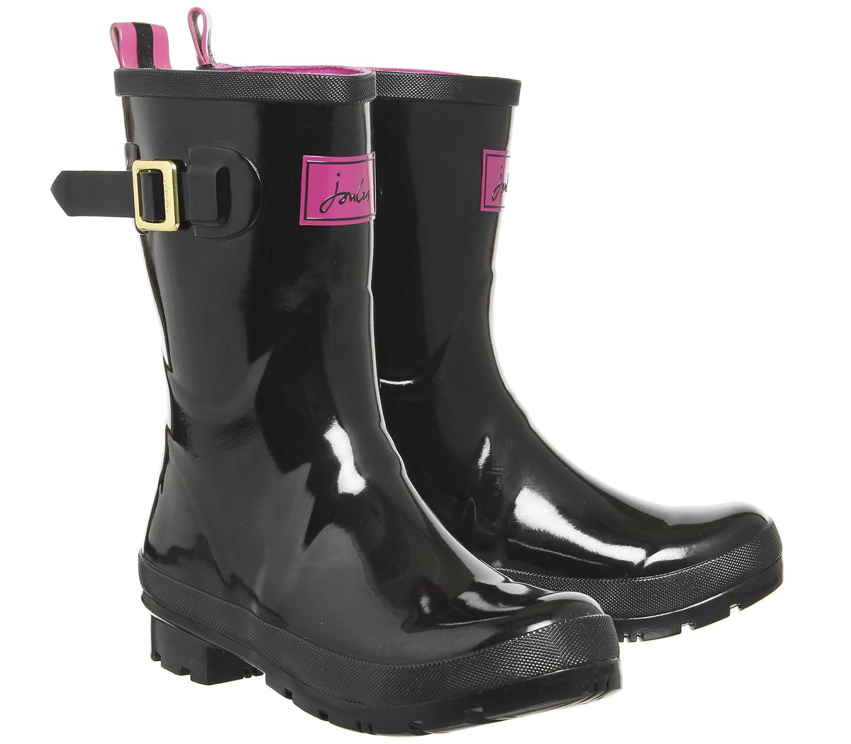 joules black kelly welly gloss mid height wellies