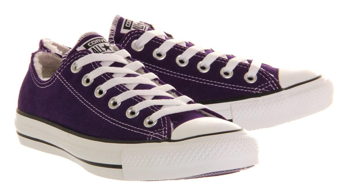 purple low cut converse