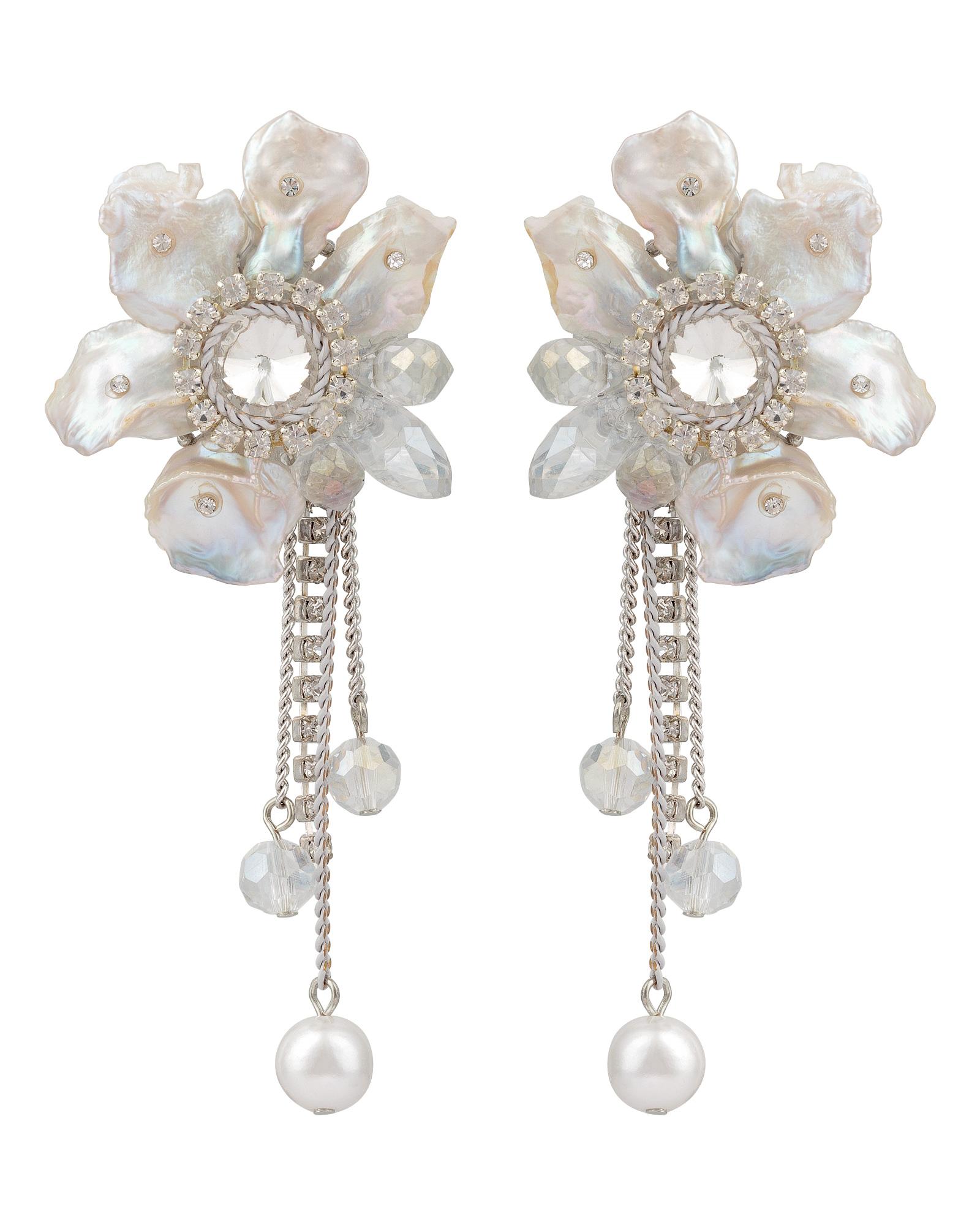 Lyst - Oliver Bonas Adoria Flower Front To Back Drop Earrings in White