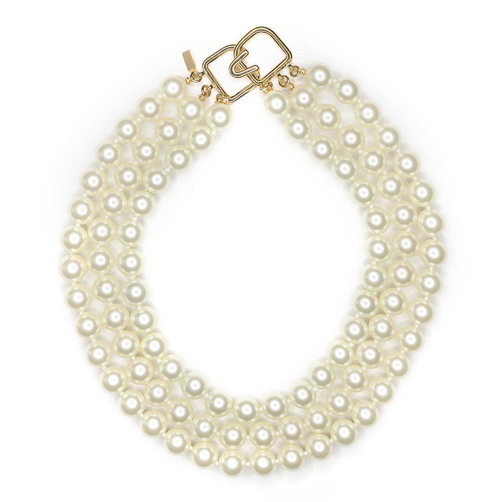 Lyst - Kenneth Jay Lane 3 Row Pearl Necklace With Gold Clasp in White