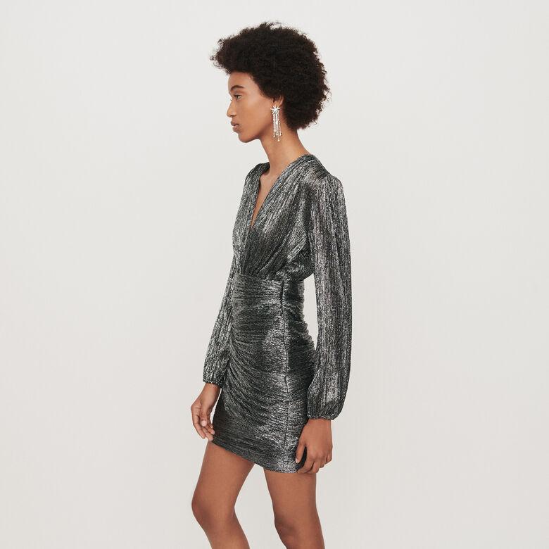 Maje Synthetic Lurex Draped Dress in Silver (Metallic) - Lyst