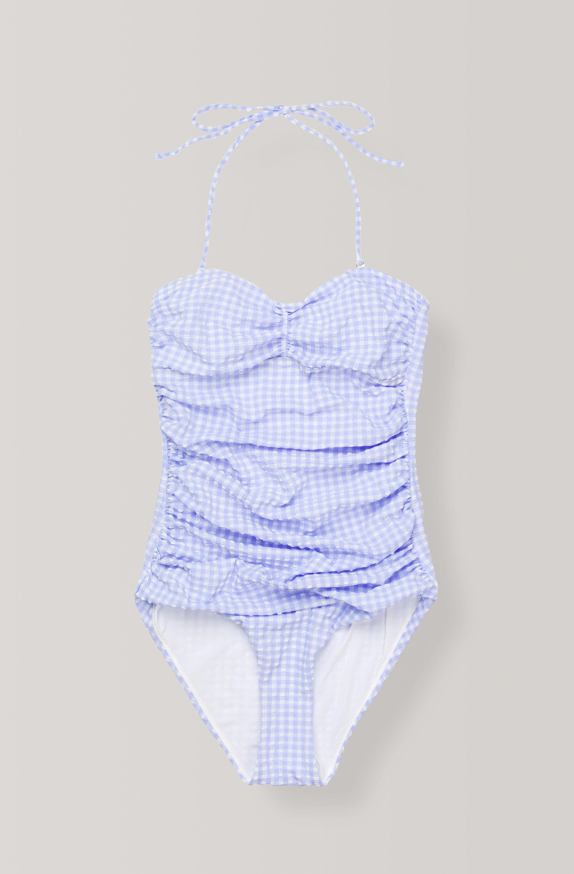 Ganni Seersucker Swimwear Swimsuit in Blue - Lyst