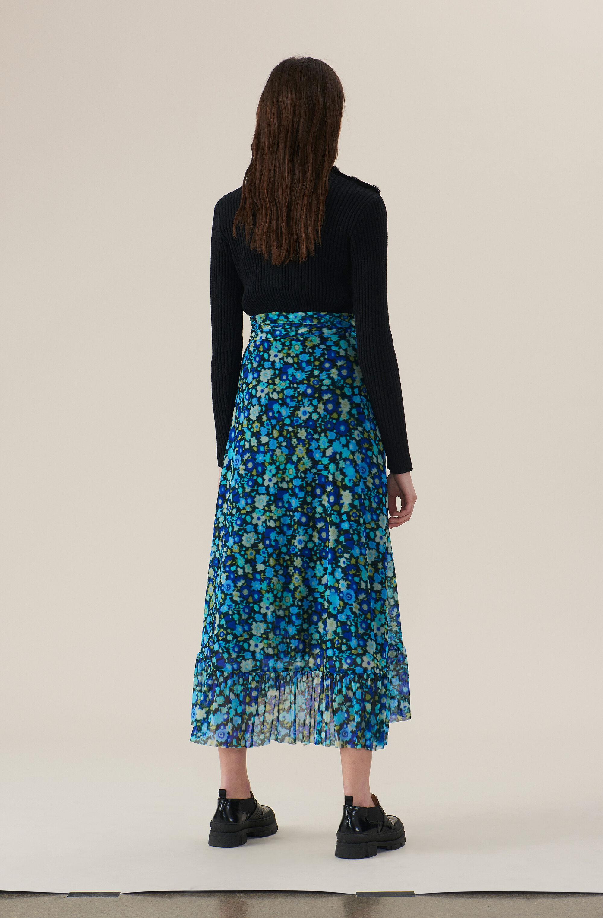 Ganni Synthetic Printed Mesh Wrap Skirt in Azure Blue (Blue) - Lyst