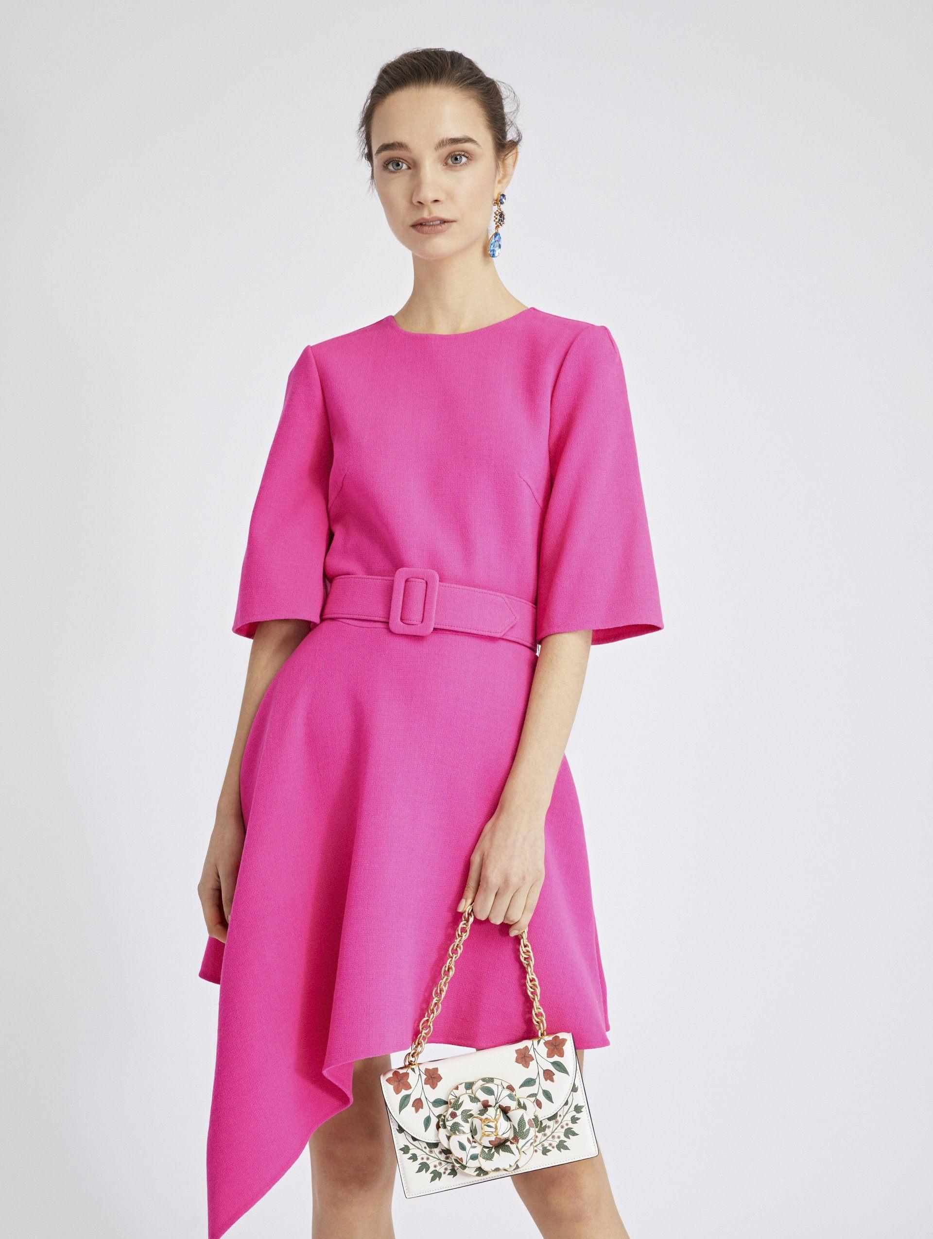 Oscar de la Renta Asymmetric Stretch-wool Crepe Dress in Pink - Lyst
