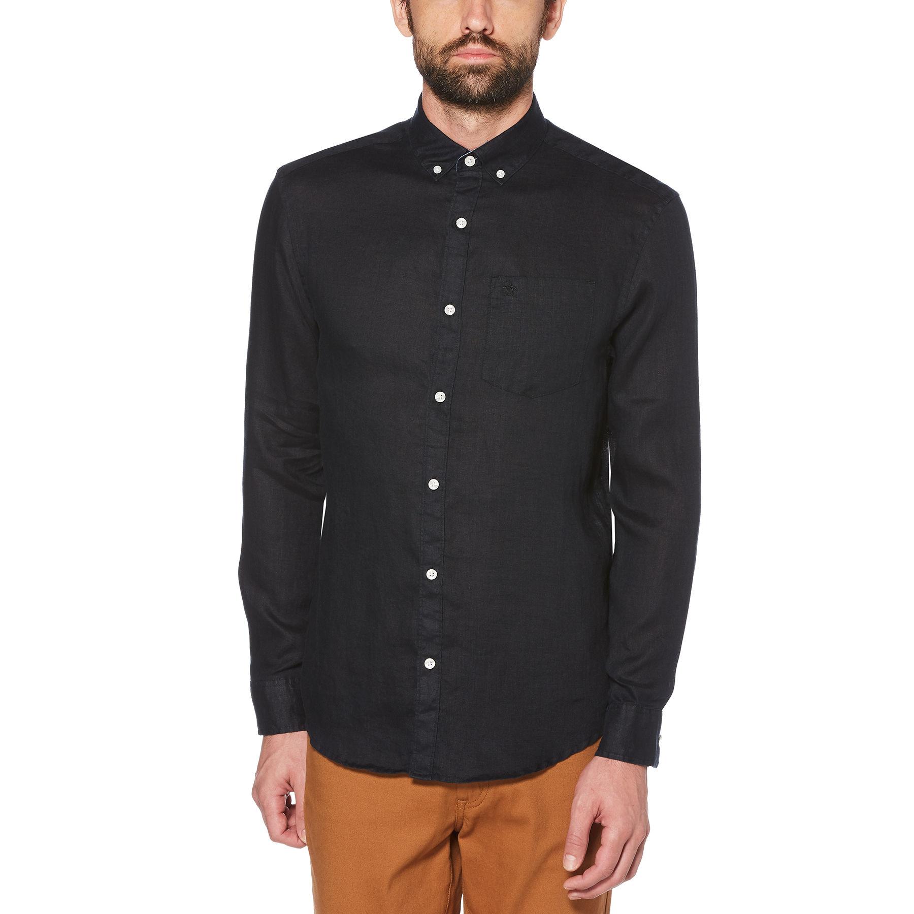 Lyst - Original Penguin Classic Fit Washed Linen Shirt in Black for Men