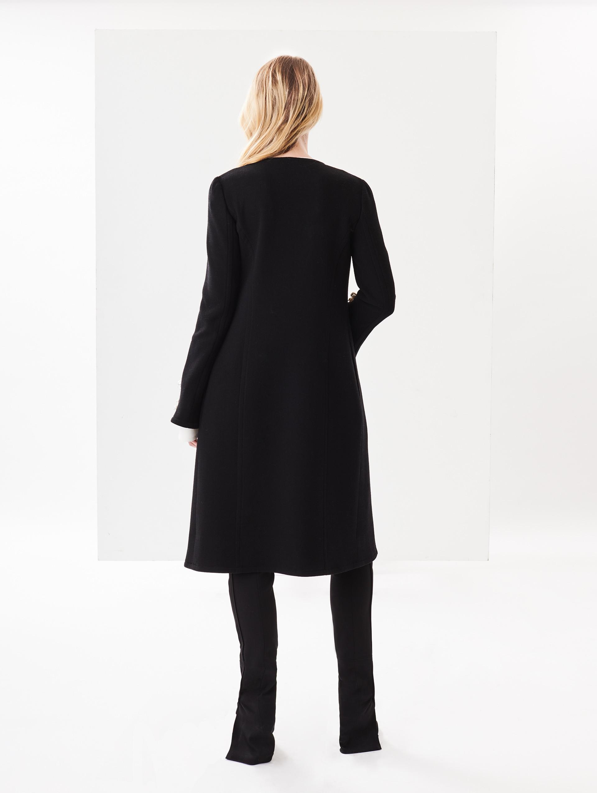 Stretch Embroidered Pearl Wool Crepe Renta De In La Lyst Black Coat Oscar 4wUgqxf