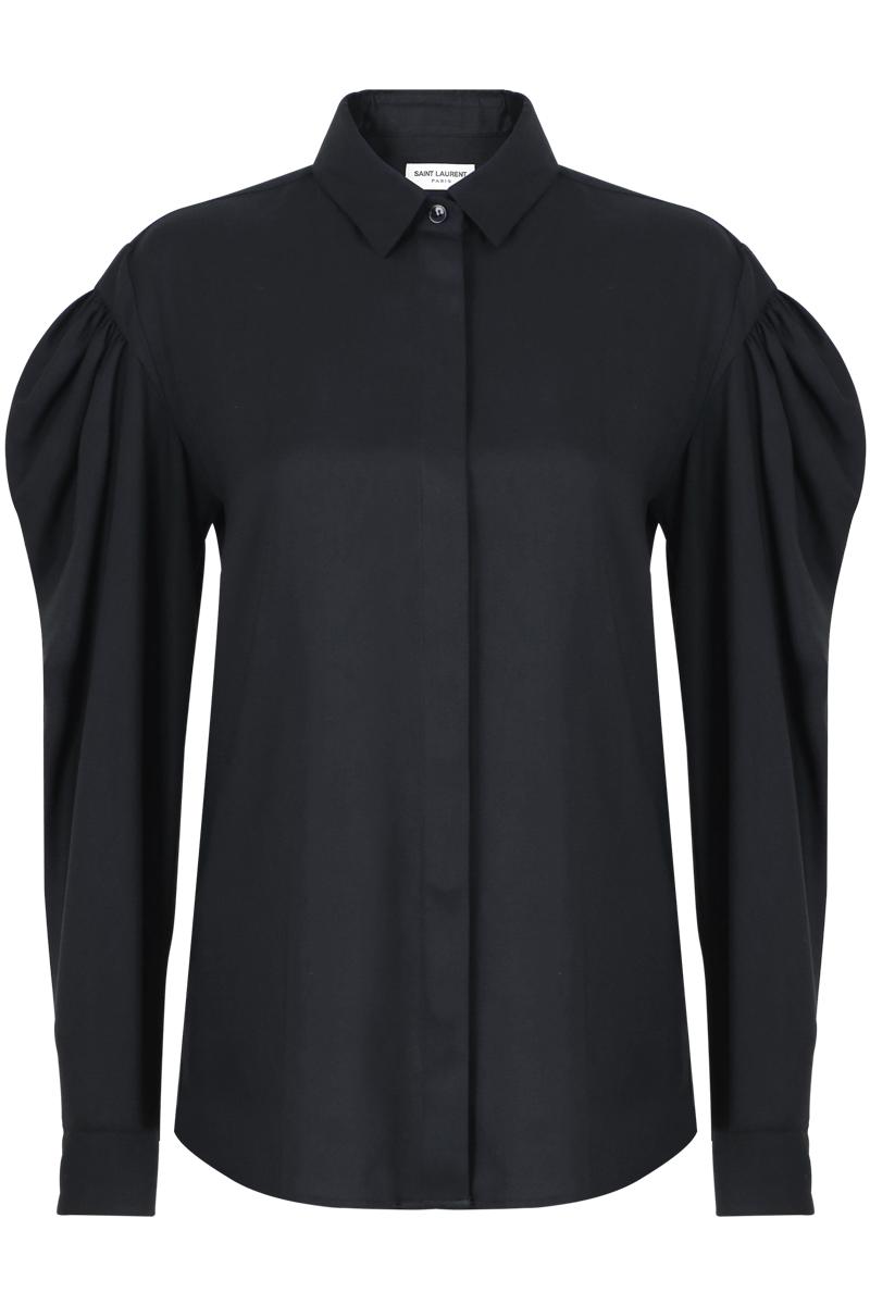 black shirt with puff sleeves