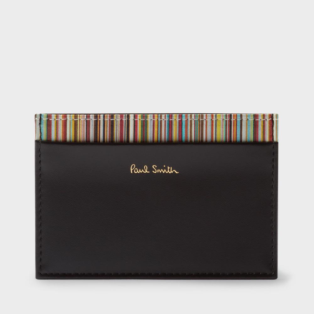 Paul smith Men's Black Leather Credit Card Holder With Signature Stripe