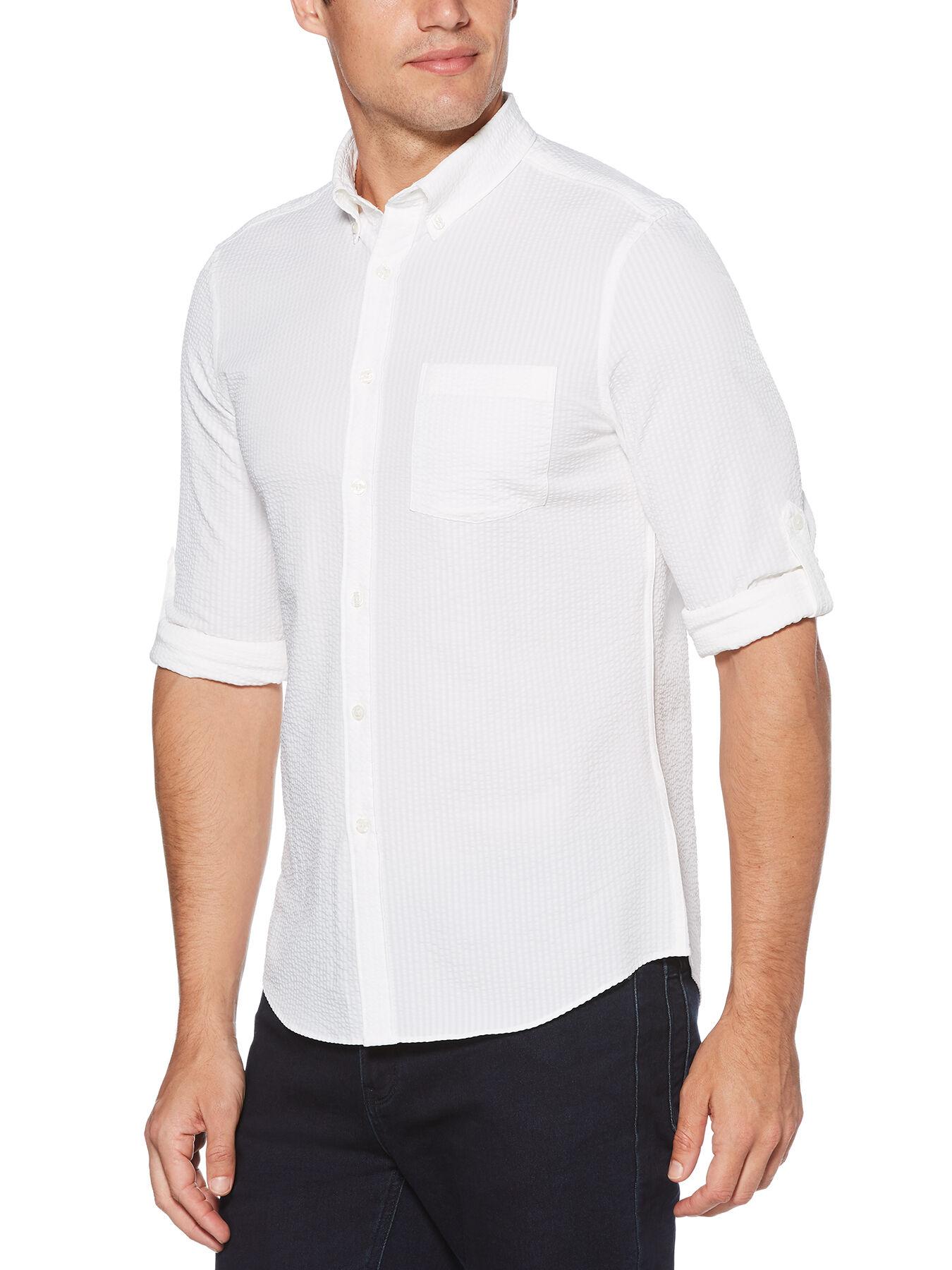 Perry Ellis Untucked Roll Sleeve Slim Fit Stretch Shirt in White for ...