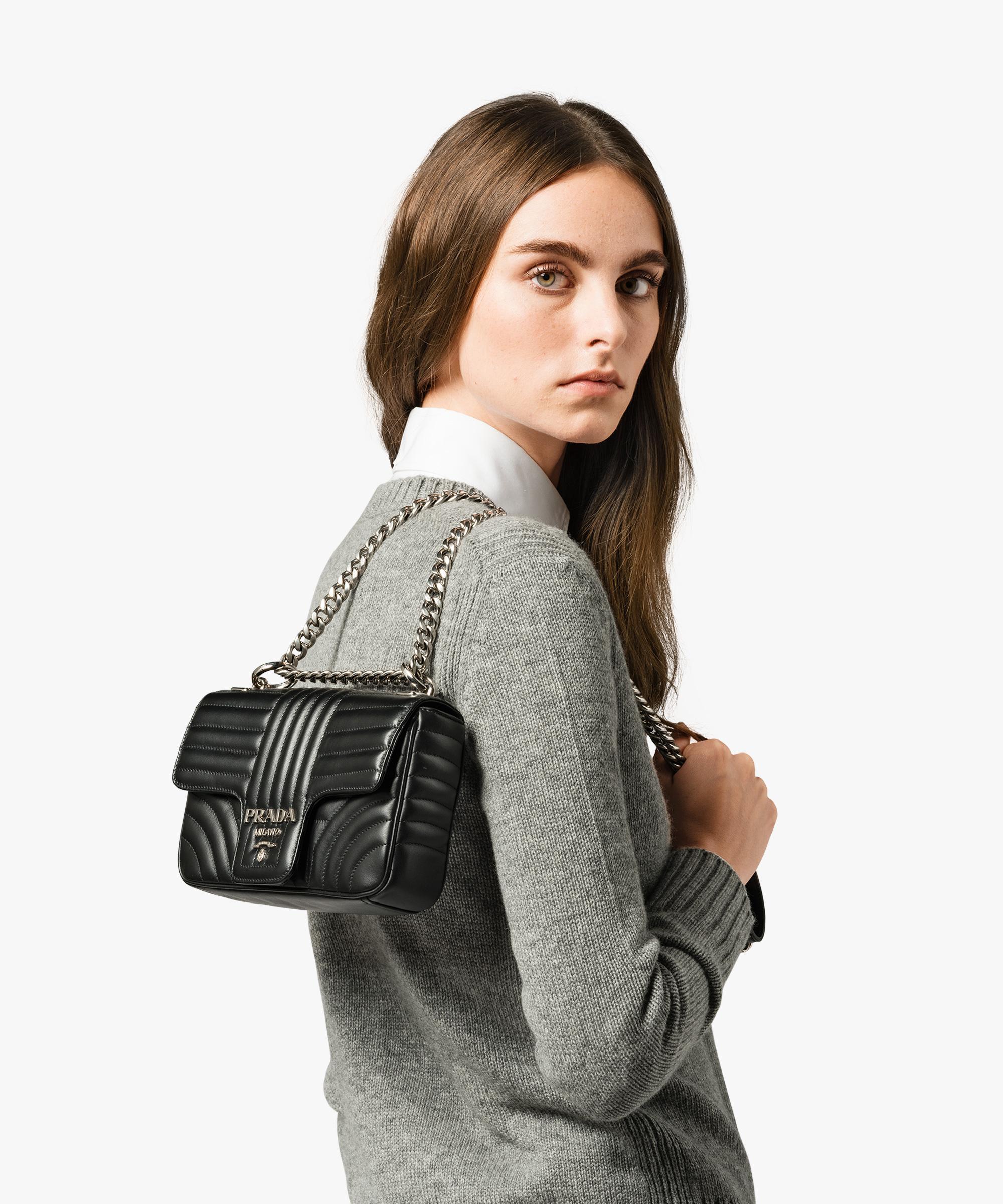 Prada Diagramme Leather Shoulder Bag in Black Lyst