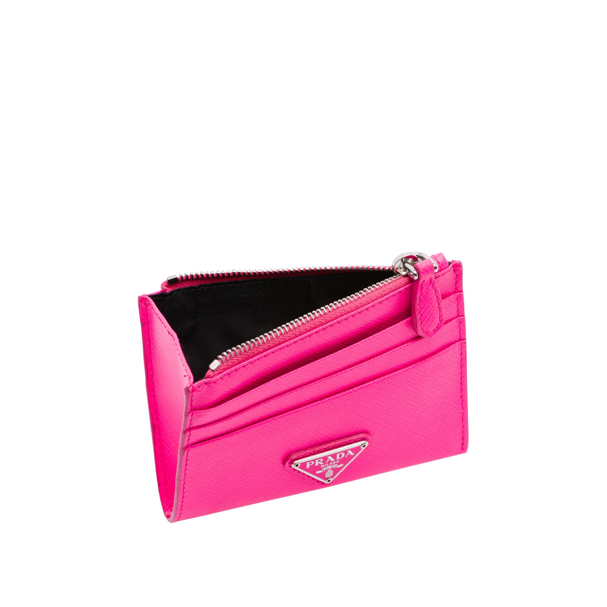 Prada Saffiano Leather Credit Card Holder in Pink - Lyst