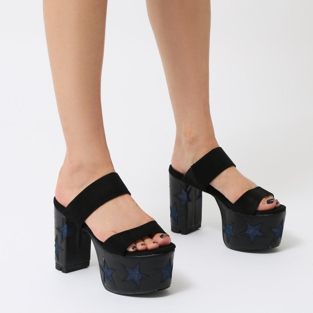 black platform mules heels