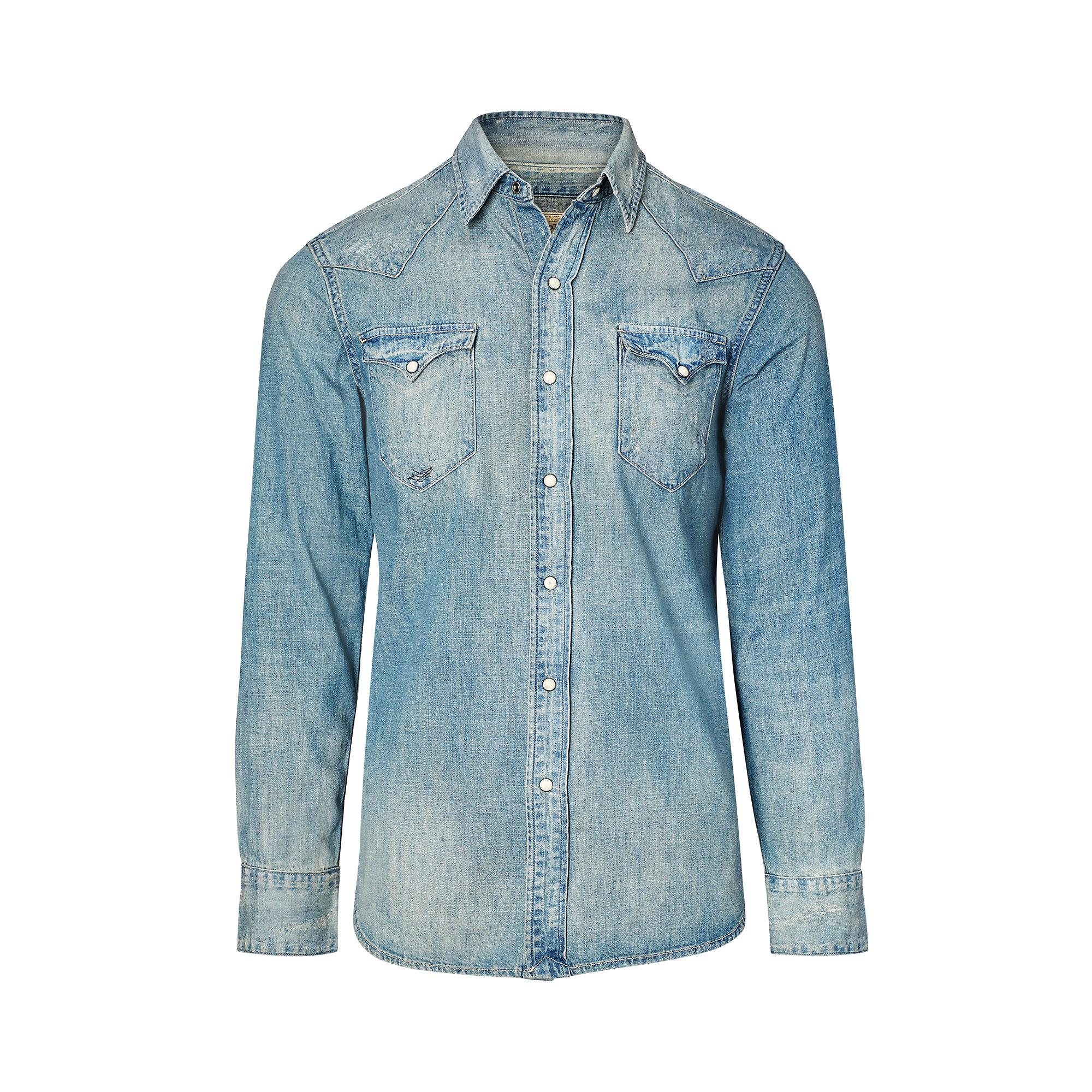 Lyst - Polo Ralph Lauren Distressed Denim Western Shirt in Blue for Men