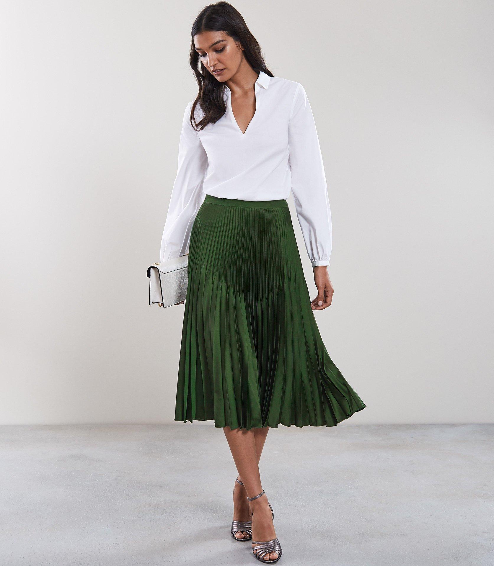 high waisted pleated long skirt