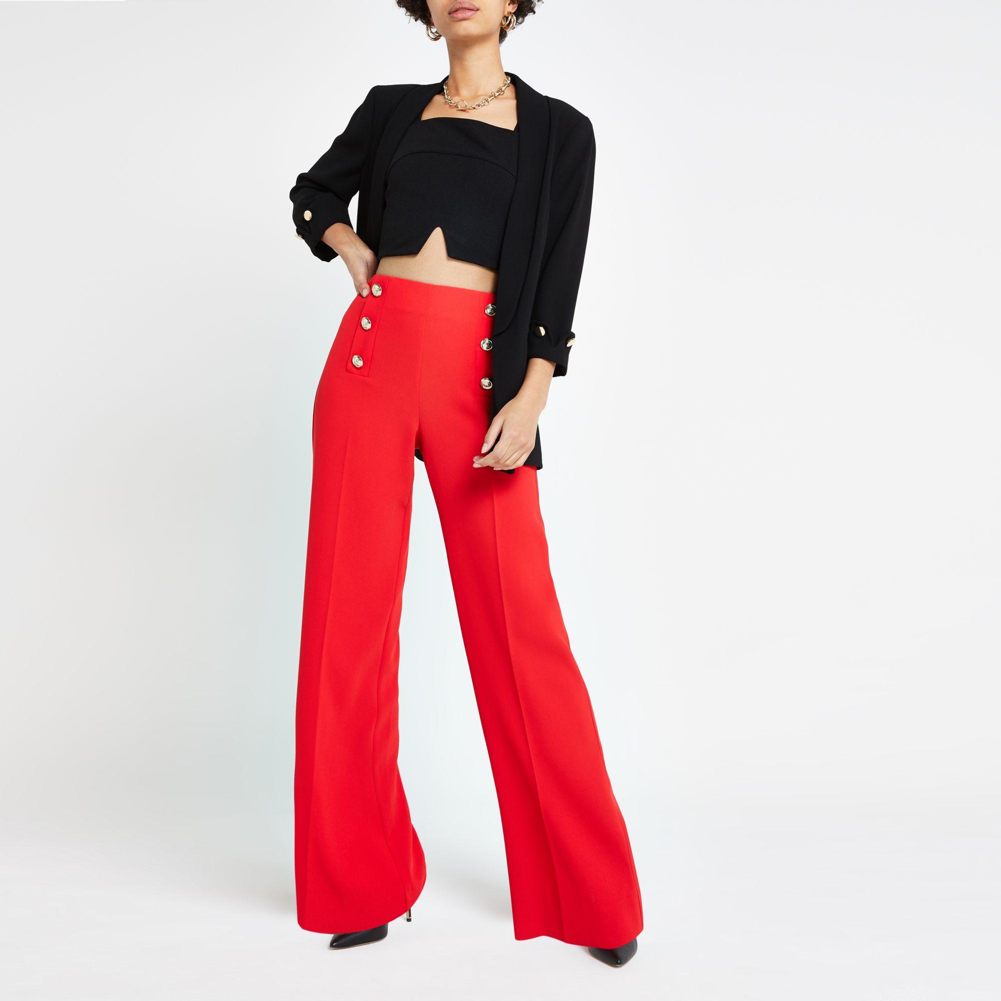 River Island Red Wide Leg Trousers in Red - Lyst