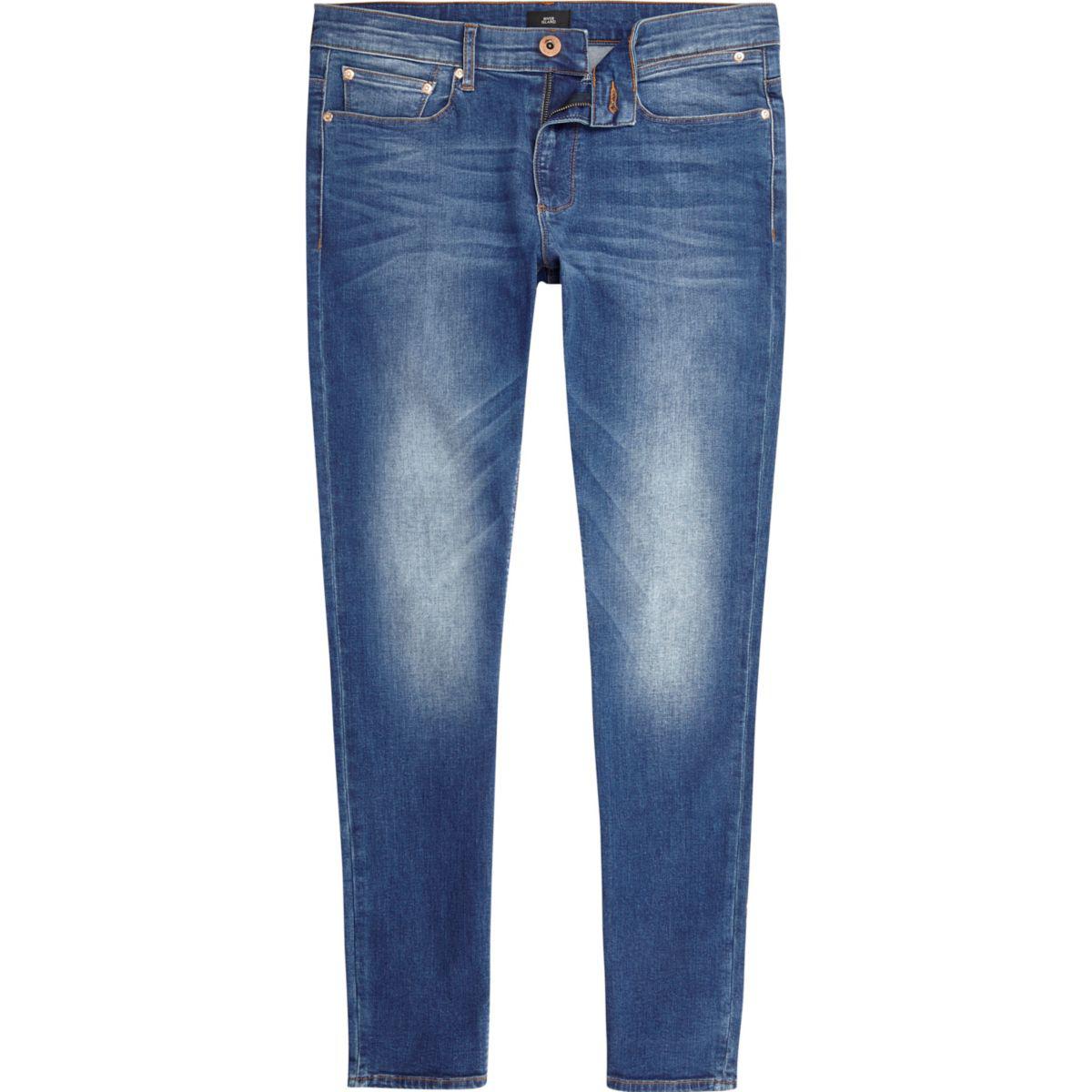 Lyst - River Island Mid Blue Sid Skinny Jeans in Blue for Men