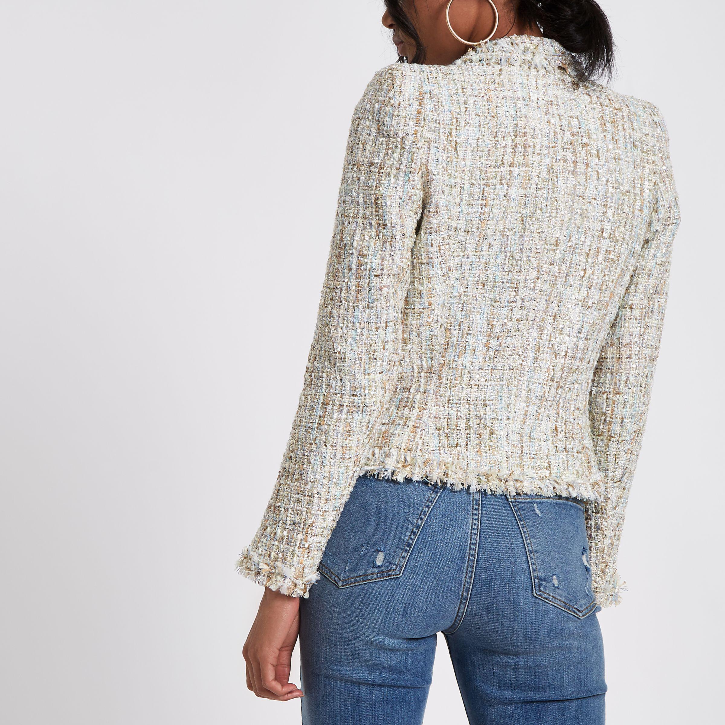 Lyst - River Island Cream Boucle Double-breasted Fitted Jacket in Natural