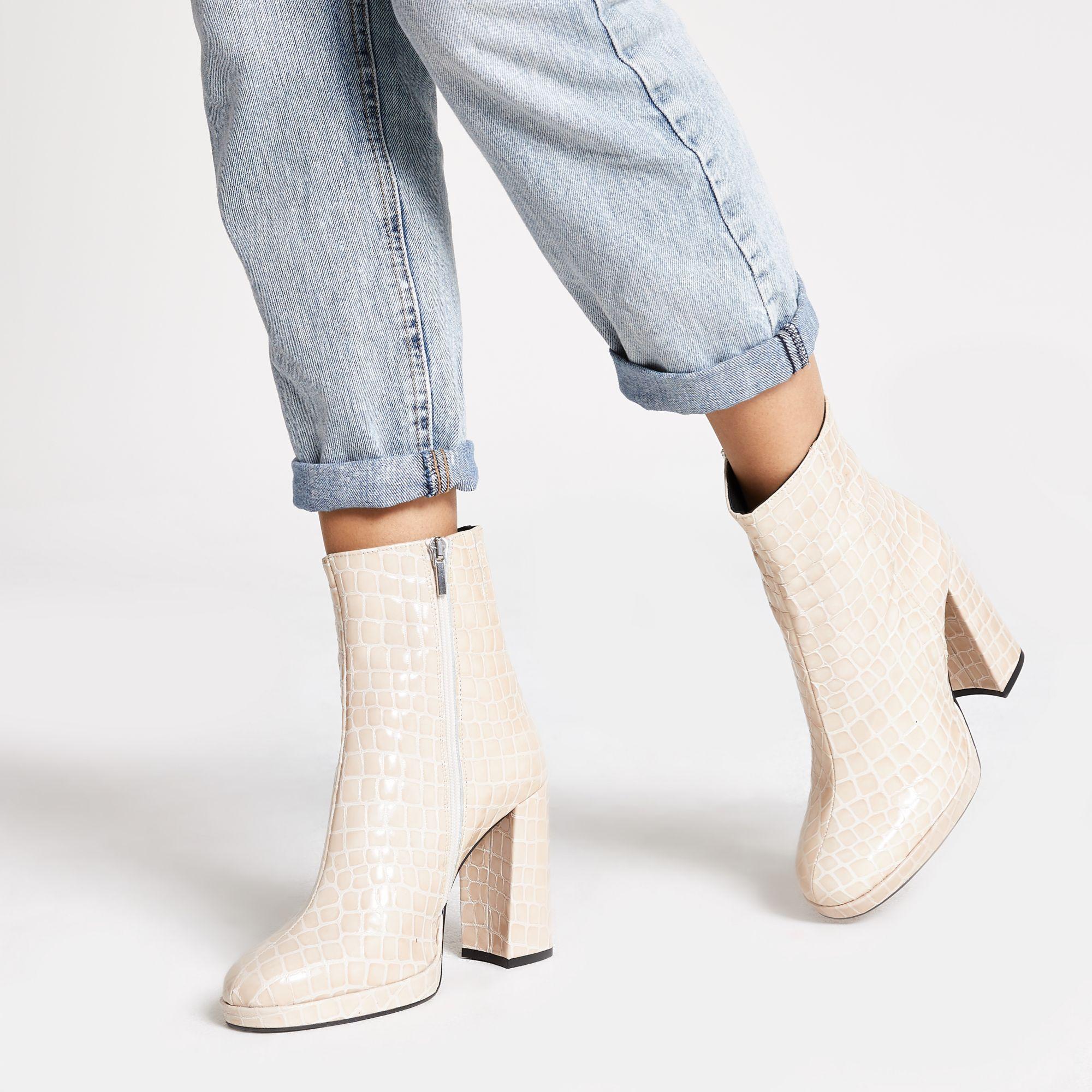 river island beige round toe chelsea boots