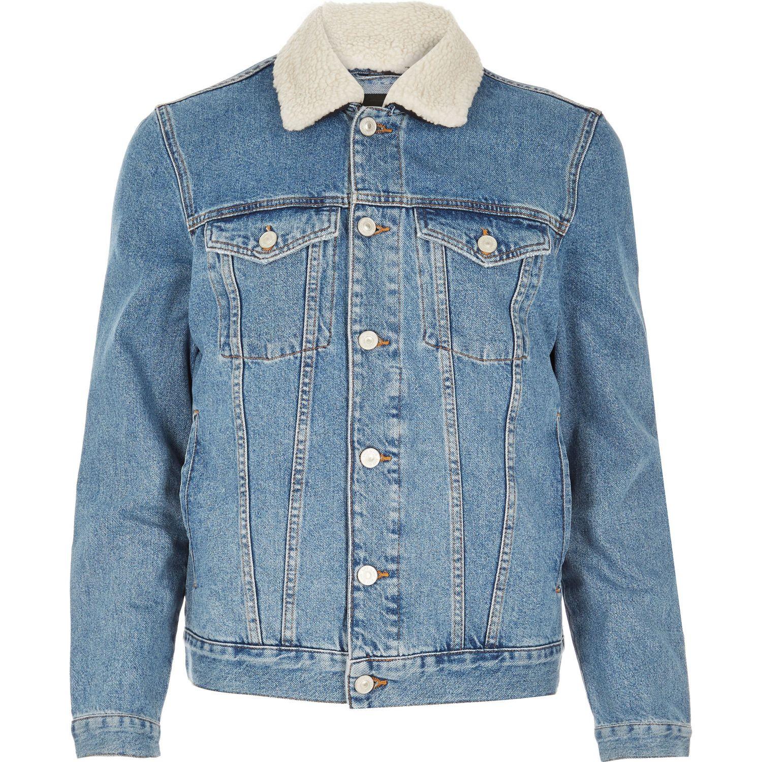 River island Stonewash Collar Denim Jacket in Blue for Men Lyst