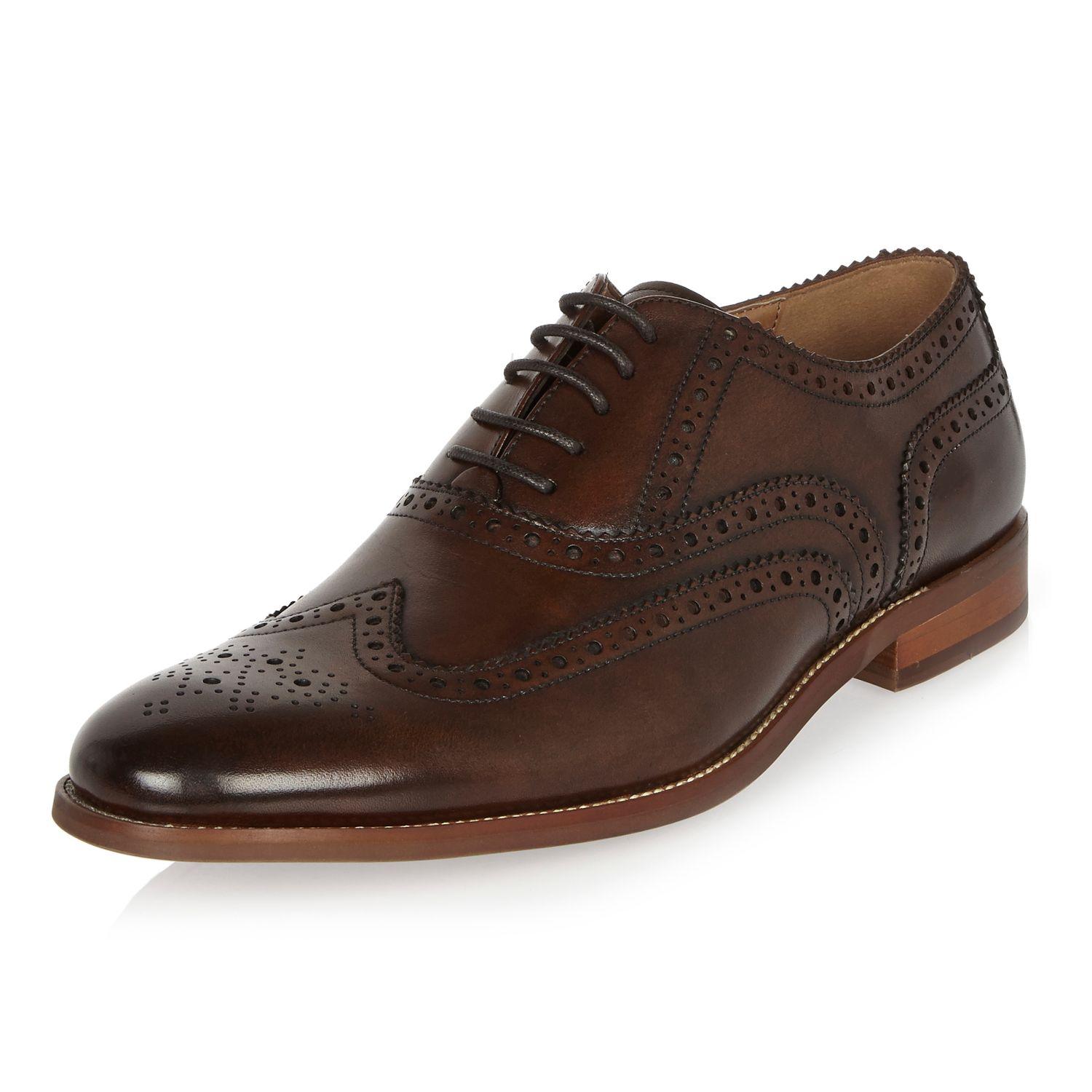 Lyst - River Island Dark Brown Leather Brogues in Brown for Men