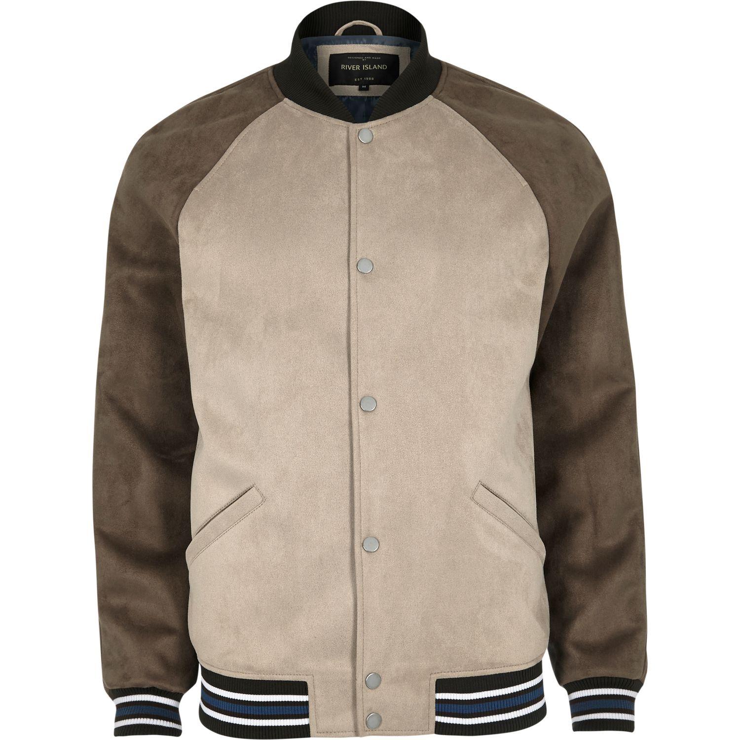 River island Stone Block Faux Suede Varsity Jacket for Men ...