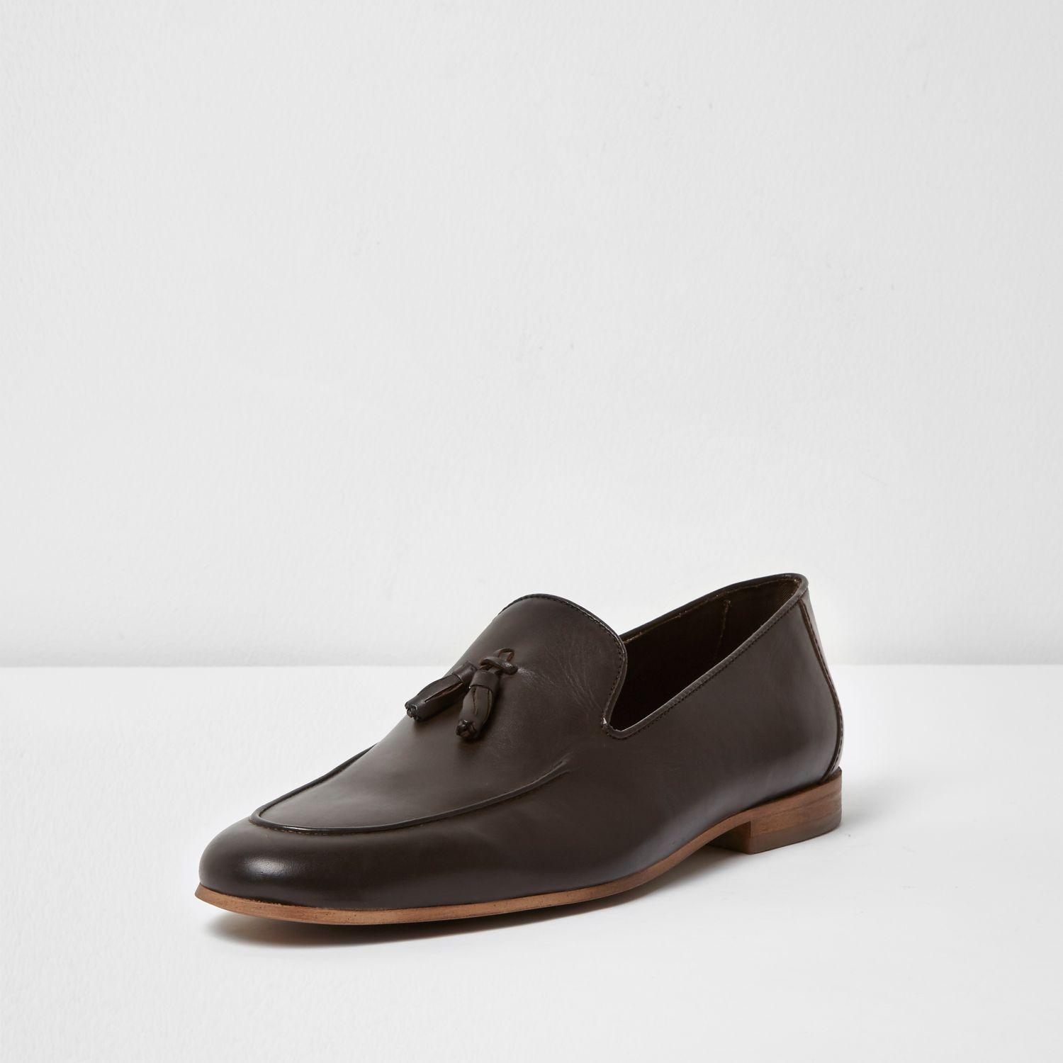 Lyst River Island Dark Brown Leather Tassel Formal Loafers In Brown