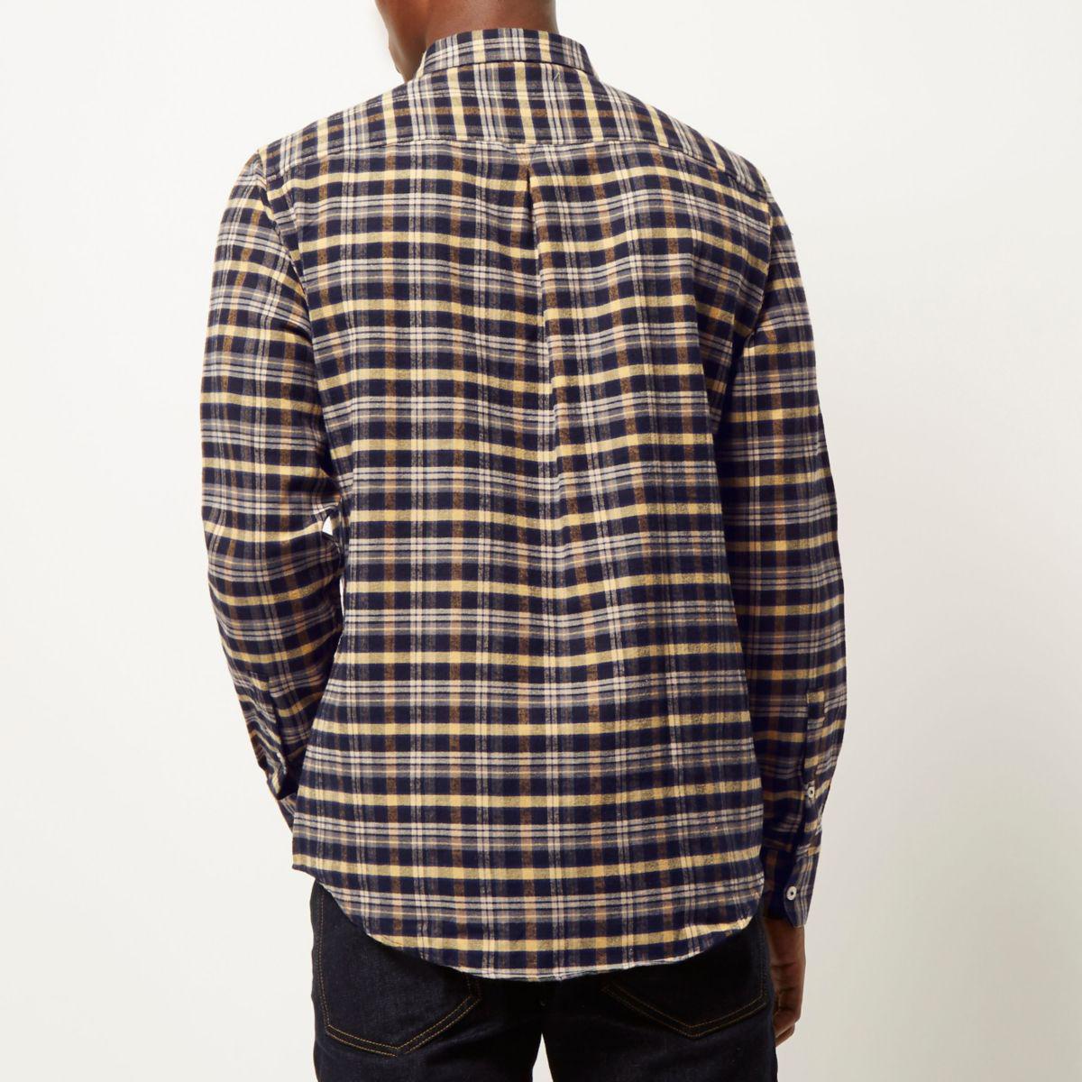 River Island Mustard Yellow Check Flannel Shirt For Men Lyst