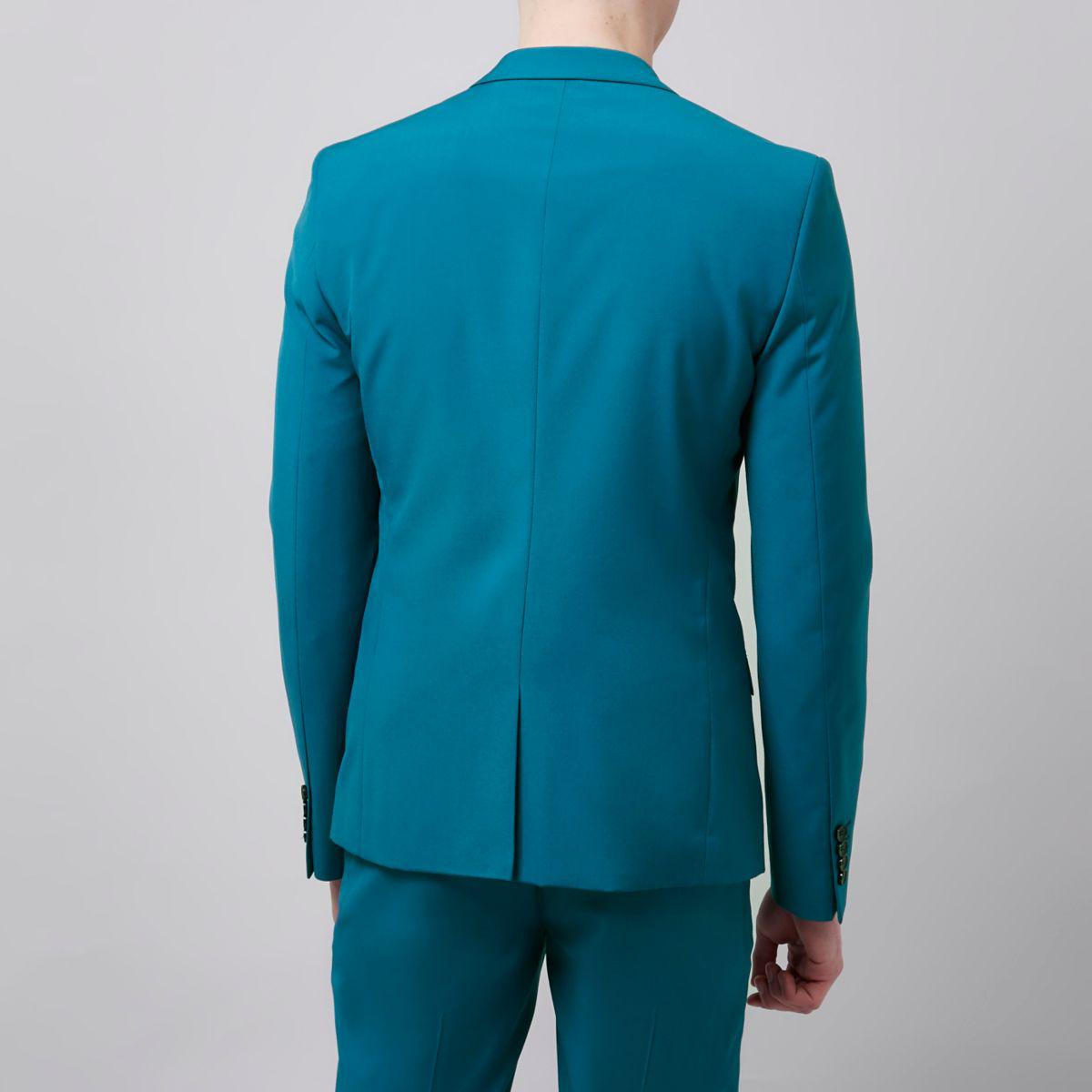 Lyst - River Island Teal Blue Skinny Fit Suit Jacket in Blue for Men