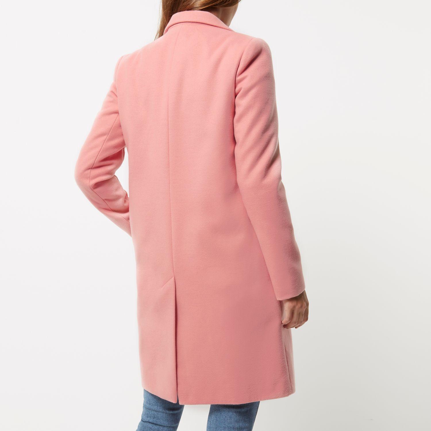 Lyst - River Island Pink Tailored Overcoat in Pink