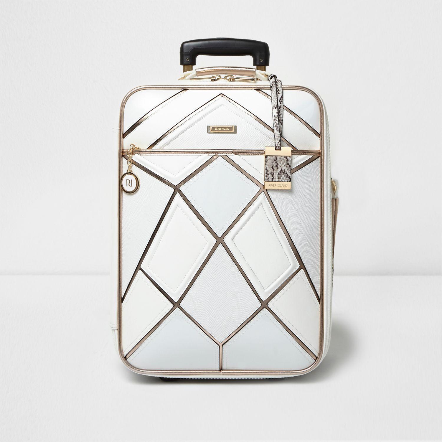 River Island White And Rose Gold Panel Cabin Suitcase - Lyst