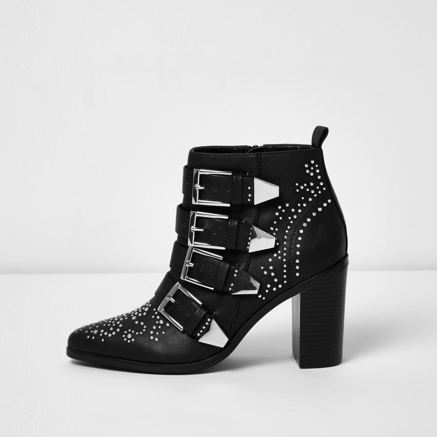 black buckle studded boots