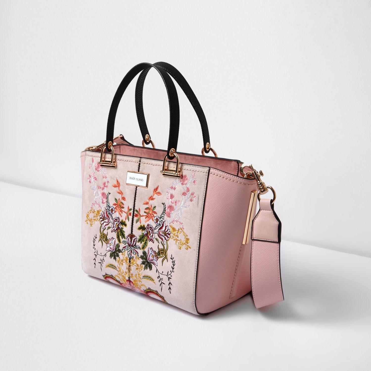 Lyst - River Island Pink Floral Embroidered Tote Bag in Pink