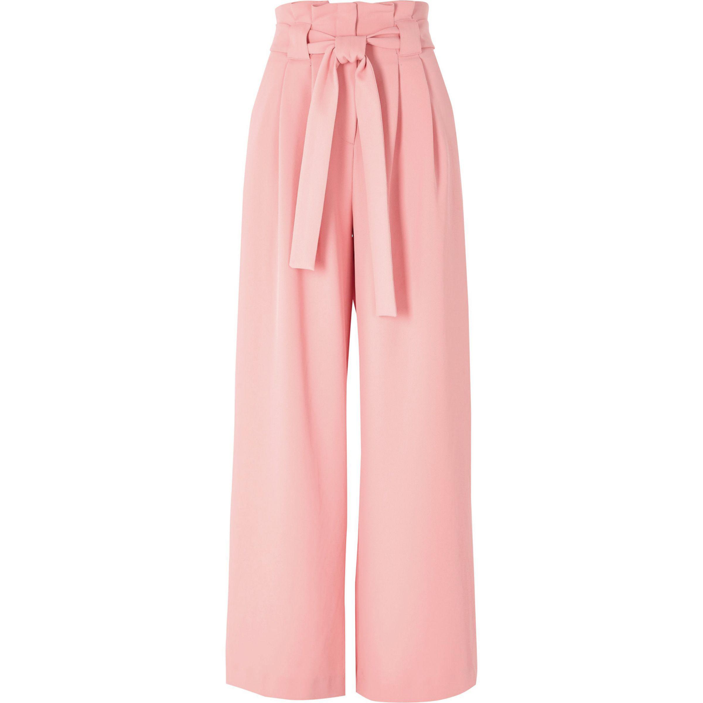 Lyst - River Island Paper Bag Waist Wide Leg Trousers in Pink