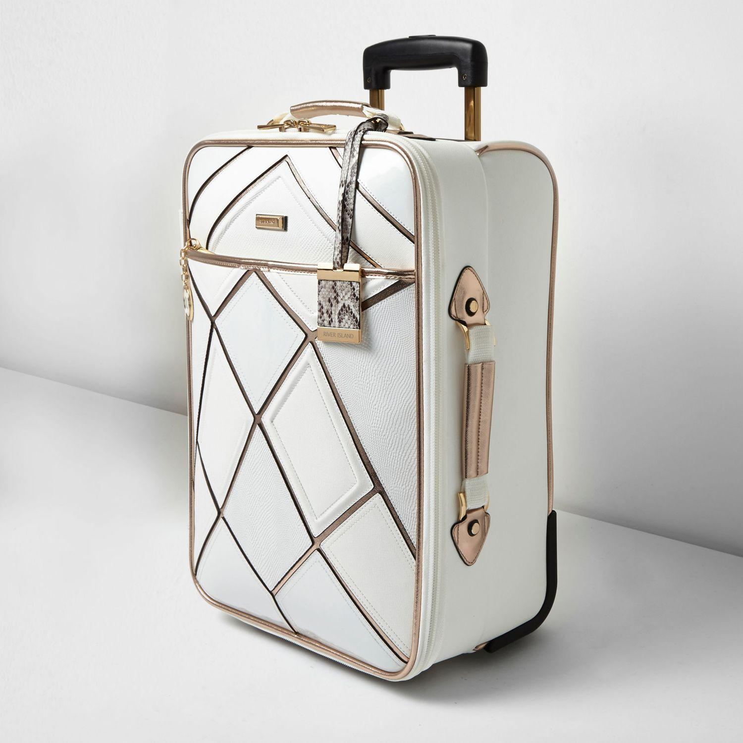 River island White And Rose Gold Panel Cabin Suitcase in White | Lyst