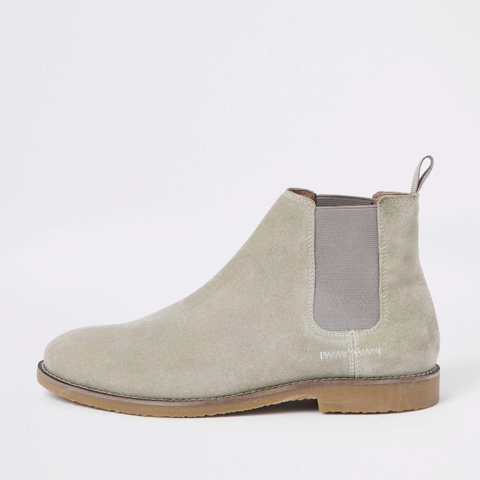 Lyst - River Island Stone Suede Chelsea Boot in Gray for Men