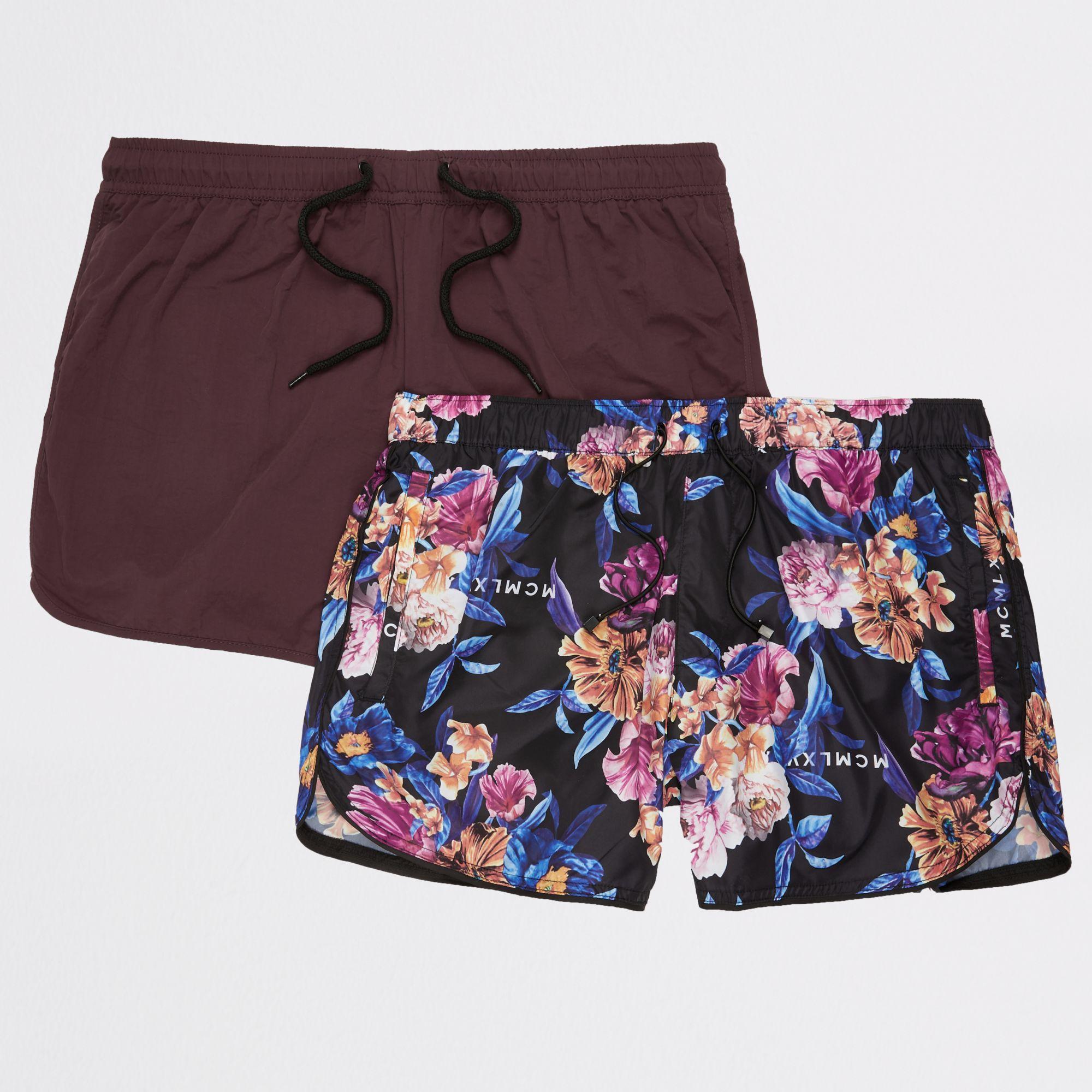 River Island Synthetic Floral Multipack Swim Shorts in Black for Men Lyst
