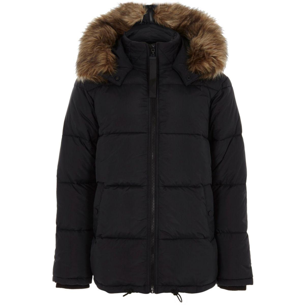Lyst - River island Big And Tall Black Hooded Puffer Jacket Big And ...