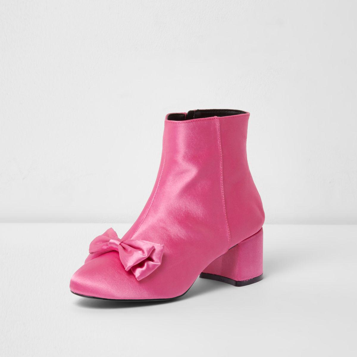 pink block heel booties