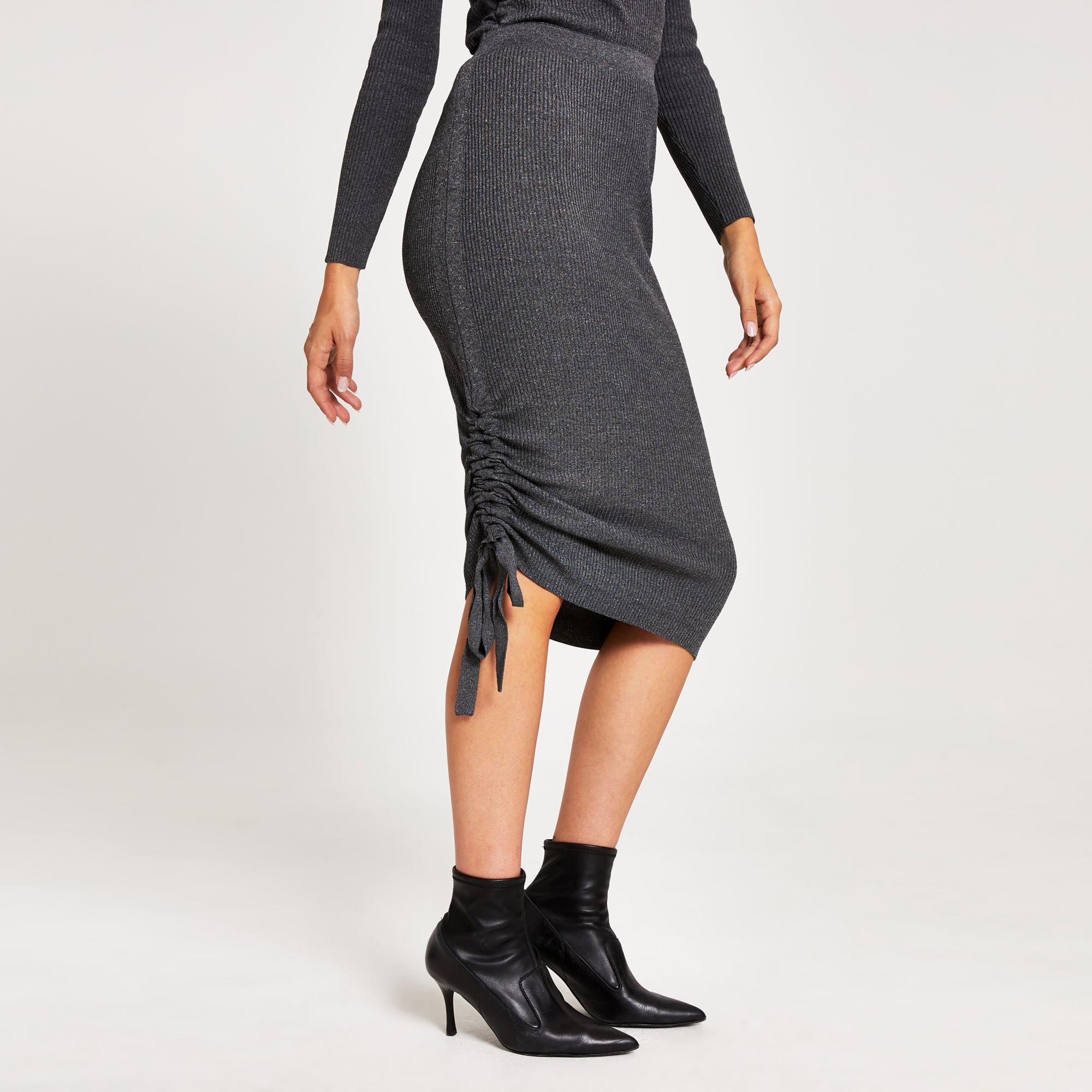 river island grey ribbed dress