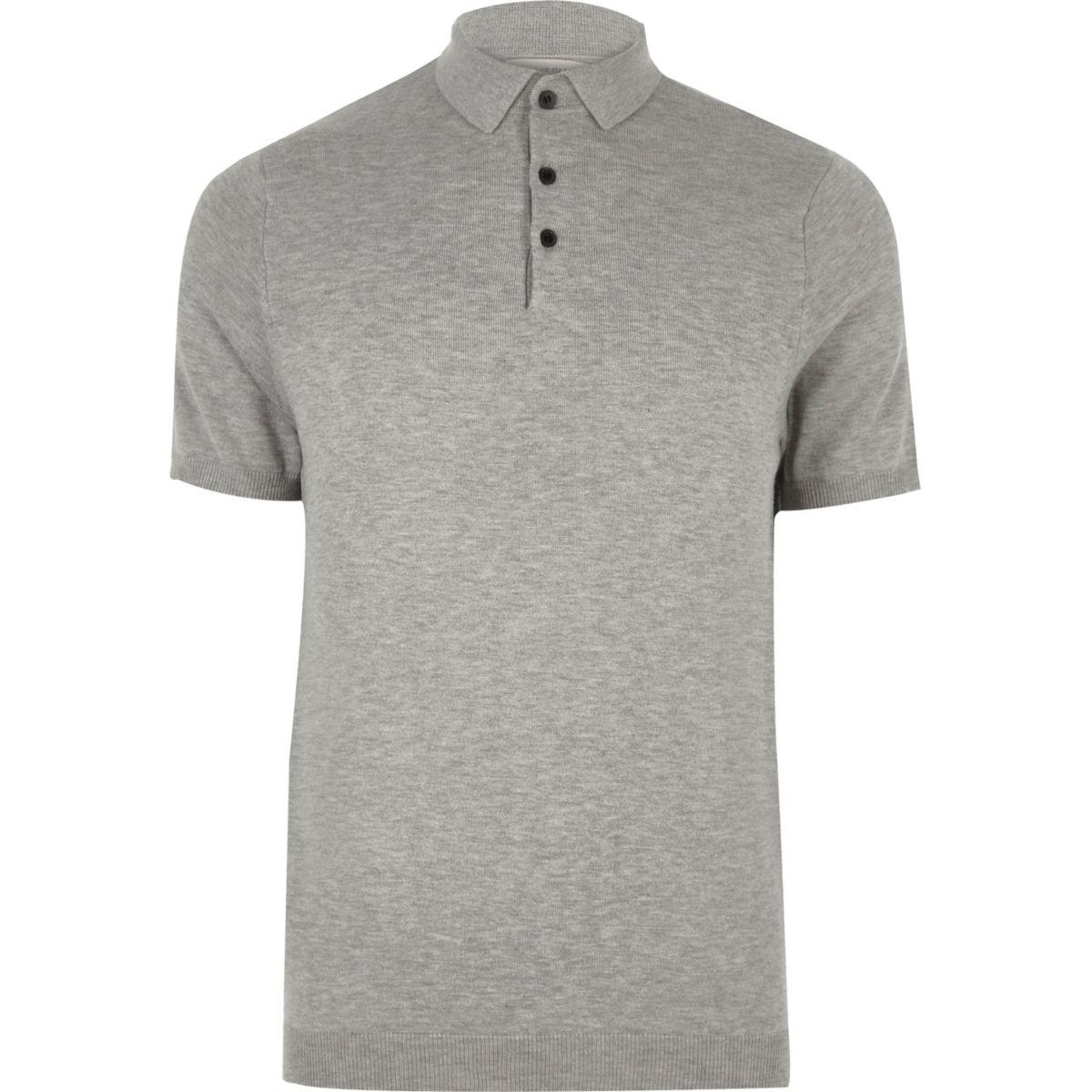 Lyst - River Island Grey Slim Fit Polo Shirt in Gray for Men