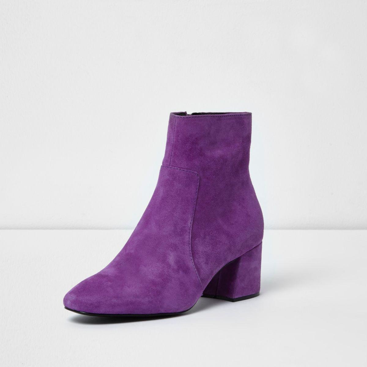 Lyst - River Island Purple Block Heel Suede Ankle Boots in Purple