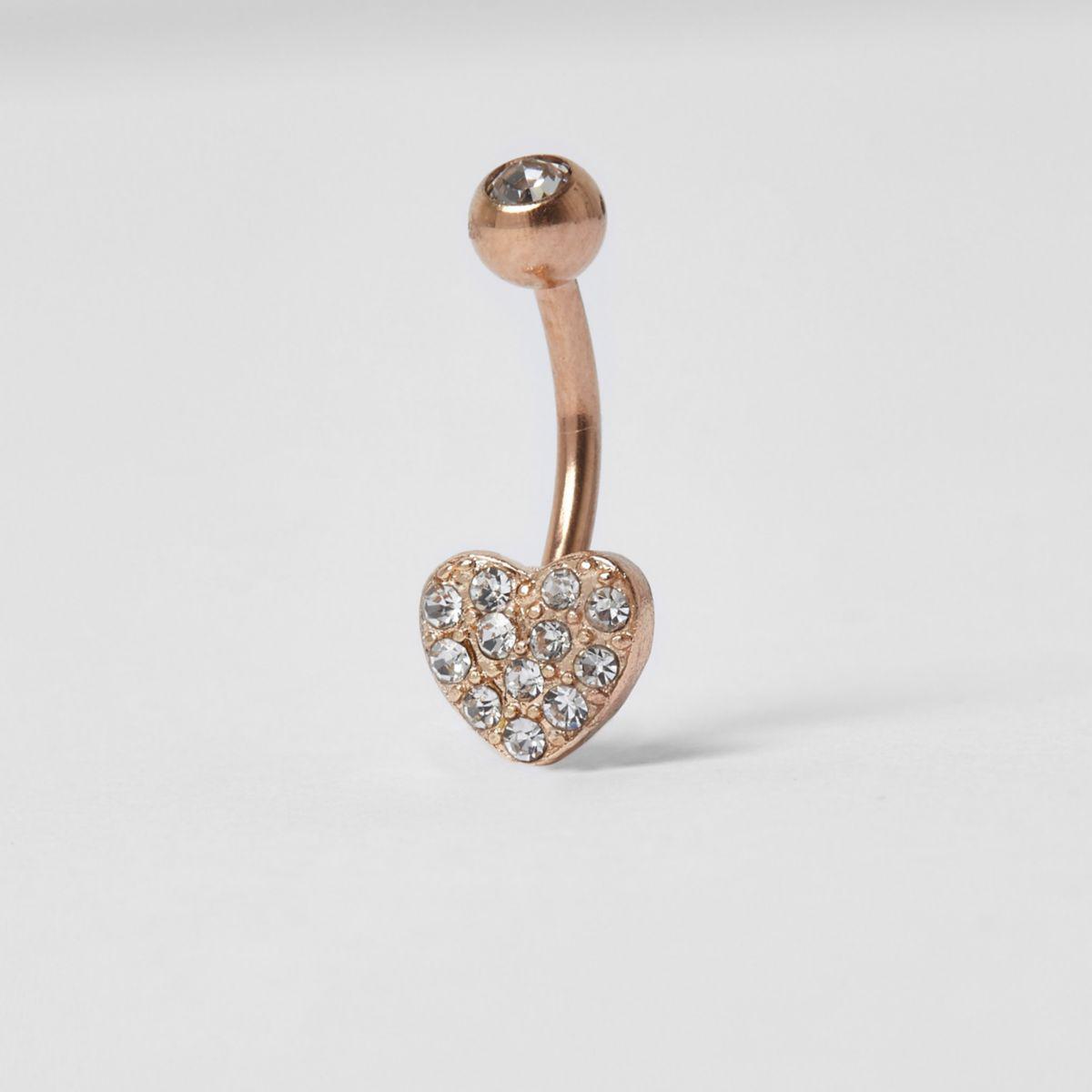 Lyst River Island Rose Gold Tone Pave Heart Belly Bar Gallery