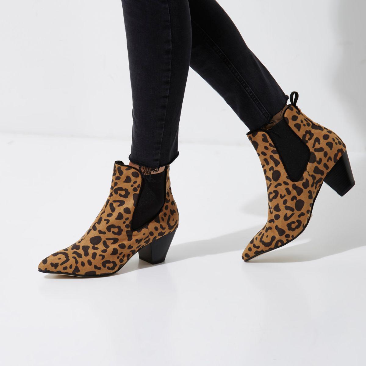 Lyst River Island Beige Leopard Print Western Ankle Boots In Brown   River Island Brown Beige Leopard Print Western Ankle Boots Beige Leopard Print Western Ankle Boots 